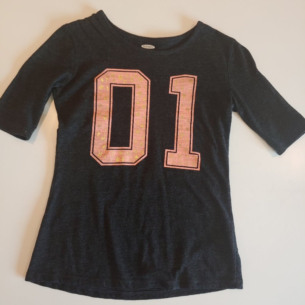 Old Navy | Black Heather Slightly Shaped 01 Short Sleeve Tee Shirt Metallic | M